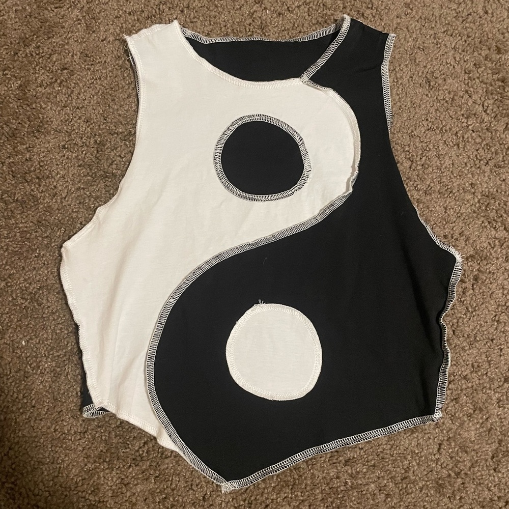 Black and white yin yang crop tank top